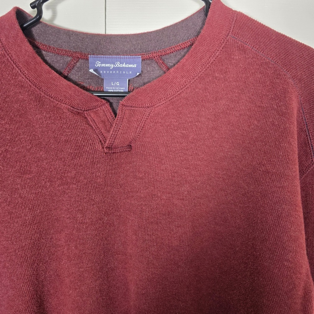 Tommy Bahama Reversible Notch Neck Sweatshirt Burgundy Red Cotton Men's Large